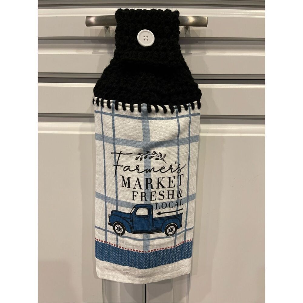 Crochet Top Kitchen Towel- Farmer’s Market Fresh & Local With Pickup Truck